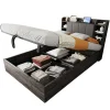 Redom Lit double bois gris 140 par 200 cm avec tete de lit rangement prise USB et Type C systeme hydraulique sans matelas