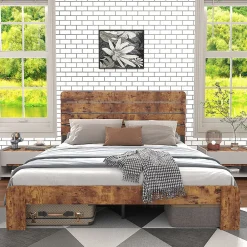 Blackcolors Lit double bois 160x200 cm, vintage, sommier lattes, tube fer Outlet
