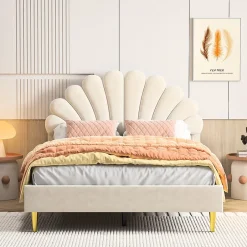 Simple Life Lit Double Capitonné 140 X 200 Cm Avec Sommier à Lattes, Velours, Beige Online