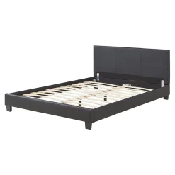 Corium Lit double capitonné 140 x 200cm cuir synthétique avec sommier à lattes noir