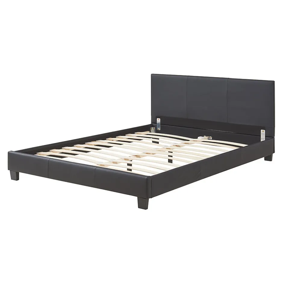 Corium Lit double capitonné 140 x 200cm cuir synthétique avec sommier à lattes noir