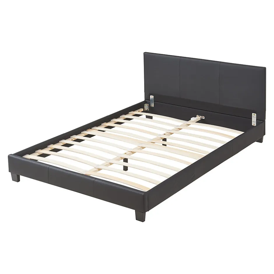 Corium Lit double capitonné 140 x 200cm cuir synthétique avec sommier à lattes noir
