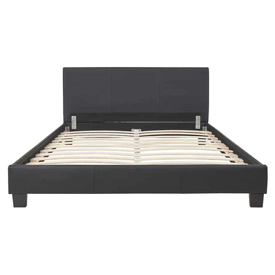 Corium Lit double capitonné 140 x 200cm cuir synthétique avec sommier à lattes noir