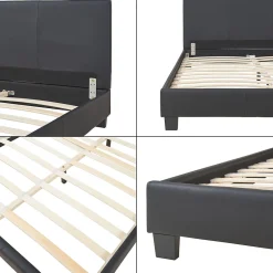 Corium Lit double capitonné 140 x 200cm cuir synthétique avec sommier à lattes noir