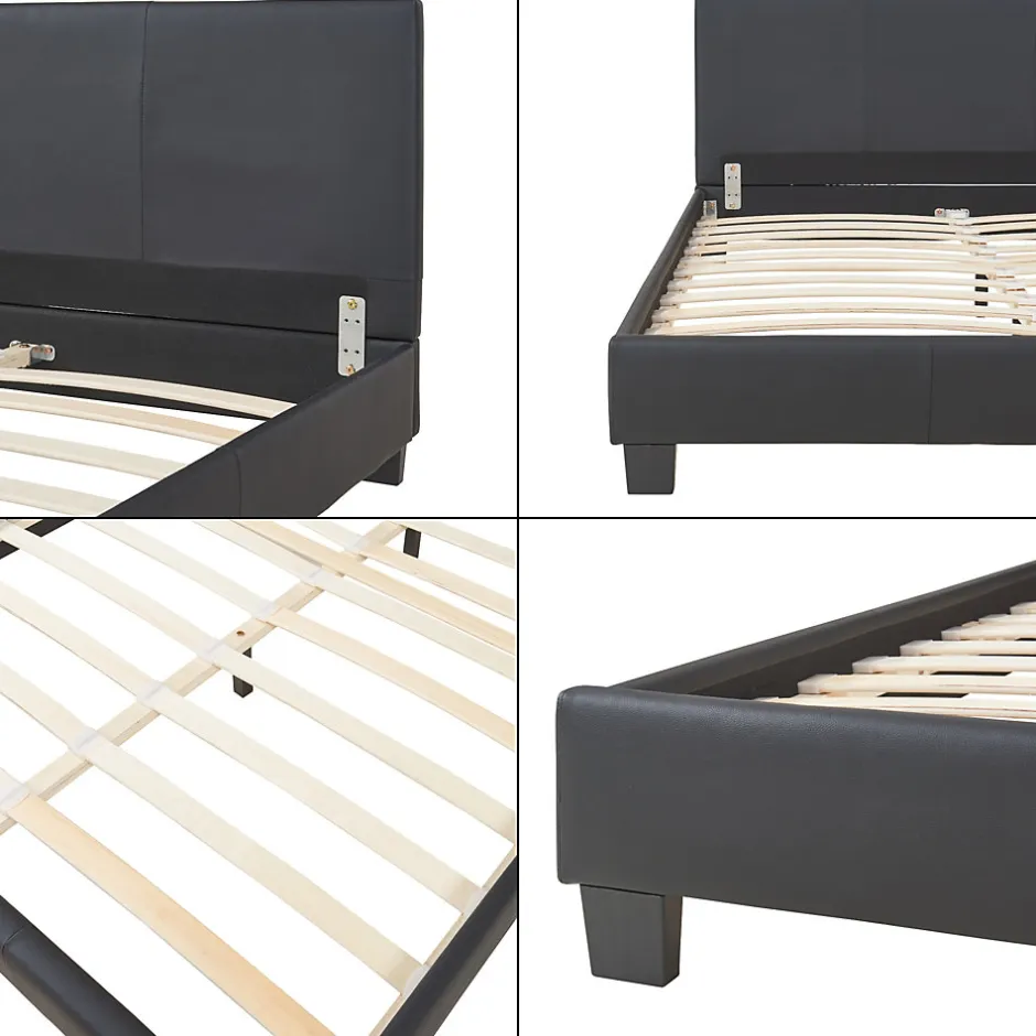 Corium Lit double capitonné 140 x 200cm cuir synthétique avec sommier à lattes noir