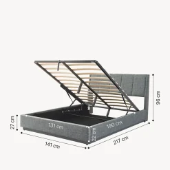 [En.Casa] Lit double capitonné Tröstiar avec éclairage LED et matelas 140 x 200 cm anthracite en.casa Clearance