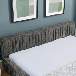 Okwish Lit Double Capitonné 160x200 cm, Tête de Lit, Structure Bois d'Eucalyptus Métal, Chenille Doux, Gris Foncé, Sans Matelas