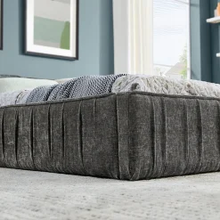 Okwish Lit Double Capitonné 160x200 cm, Tête de Lit, Structure Bois d'Eucalyptus Métal, Chenille Doux, Gris Foncé, Sans Matelas