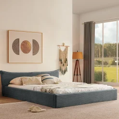 Okwish Lit Double Capitonné 160x200 cm, Chenille Doux, Tête de Lit Élégante, Cadre Bois Métal Solide, Gris Foncé, Sans Matelas Best