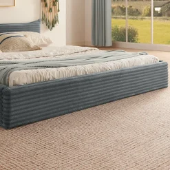 Okwish Lit Double Capitonné 160x200 cm, Chenille Doux, Tête de Lit Élégante, Cadre Bois Métal Solide, Gris Foncé, Sans Matelas Best