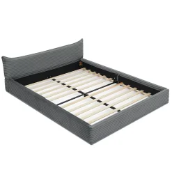 Okwish Lit Double Capitonné 160x200 cm, Chenille Doux, Tête de Lit Élégante, Cadre Bois Métal Solide, Gris Foncé, Sans Matelas Best