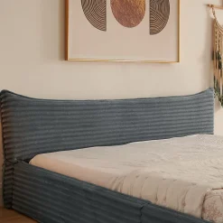 Okwish Lit Double Capitonné 160x200 cm, Chenille Doux, Tête de Lit Élégante, Cadre Bois Métal Solide, Gris Foncé, Sans Matelas Best