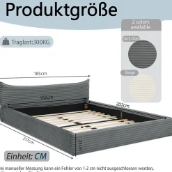 Okwish Lit Double Capitonné 160x200 cm, Chenille Doux, Tête de Lit Élégante, Cadre Bois Métal Solide, Gris Foncé, Sans Matelas Best