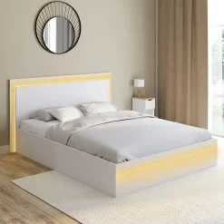 IDMarket Lit double CHARLIE 140 x 190 cm avec sommier et LED intégrées blanc