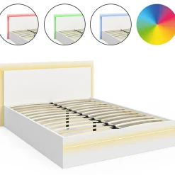 IDMarket Lit double CHARLIE 140 x 190 cm avec sommier et LED intégrées blanc