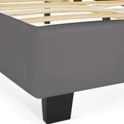 IDMarket Lit double CHARLOTTE avec tête de lit et sommier 140 x 190 cm PVC gris Discount