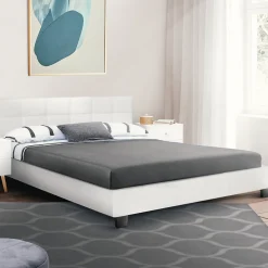 IDMarket Lit double CHARLOTTE avec tête de lit et sommier 160 x 200 cm PVC blanc