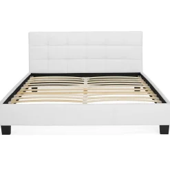 IDMarket Lit double CHARLOTTE avec tête de lit et sommier 160 x 200 cm PVC blanc