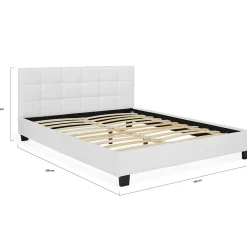 IDMarket Lit double CHARLOTTE avec tête de lit et sommier 160 x 200 cm PVC blanc