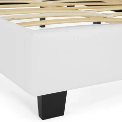 IDMarket Lit double CHARLOTTE avec tête de lit et sommier 160 x 200 cm PVC blanc