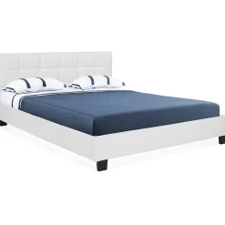 IDMarket Lit double CHARLOTTE avec tête de lit et sommier 140 x 190 cm PVC blanc Online
