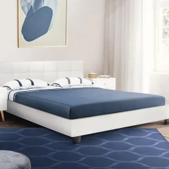 IDMarket Lit double CHARLOTTE avec tête de lit et sommier 140 x 190 cm PVC blanc Online