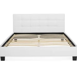 IDMarket Lit double CHARLOTTE avec tête de lit et sommier 140 x 190 cm PVC blanc Online