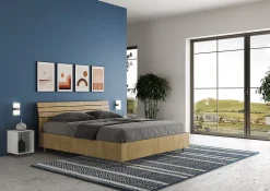 Ityhome Lit double coffre avec relevage 160x200 cm, tête de lit inclinée avec lattes en chêne Ankel Online