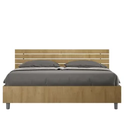 Ityhome Lit double coffre avec relevage 160x200 cm, tête de lit inclinée avec lattes en chêne Ankel Online