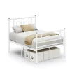 Nature Pro Lit Double Convient pour Matelas de 140 x 190 cm Blanc Métal Montage Facile + Espace Rangement Chambre