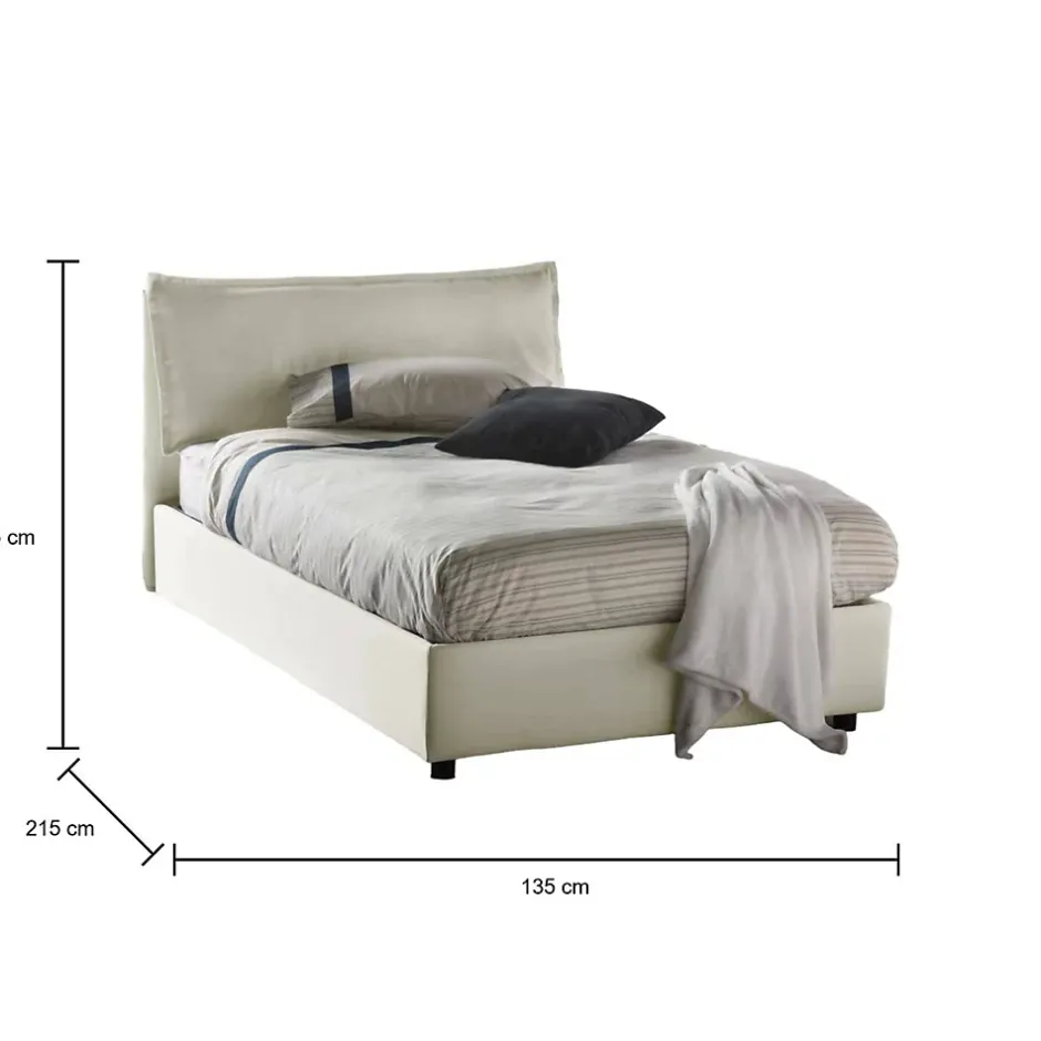 Talamo Italia Lit double Daalt, Lit coffre avec revêtement en tissu, Ouverture frontale, avec matelas 120x200 cm inclus, Beige Outlet