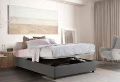 Talamo Italia Lit double Daccardi, Lit coffre avec revêtement en tissu, Ouverture frontale, adapté pour matelas 120x200 cm, Gris Outlet