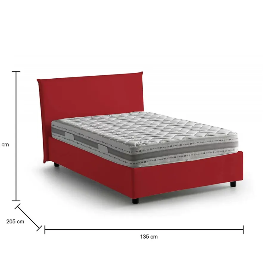 Talamo Italia Lit double Dacer, lit coffre avec revêtement en tissu, ouverture frontale, adapté pour matelas 120x190 cm, rouge Discount