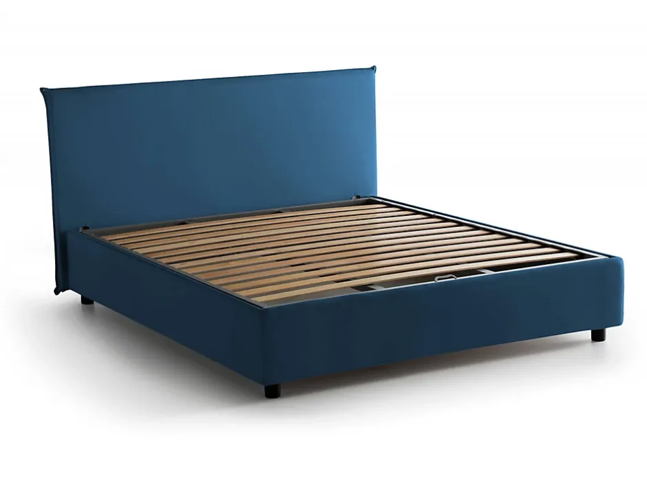 Talamo Italia Lit double Dangel, Lit coffre avec revêtement en tissu, Ouverture frontale, adapté pour matelas 160x200 cm, Bleu Outlet