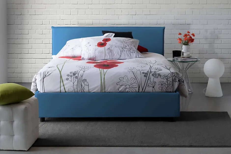 Talamo Italia Lit double Dangel, Lit coffre avec revêtement en tissu, Ouverture frontale, adapté pour matelas 160x200 cm, Bleu Outlet