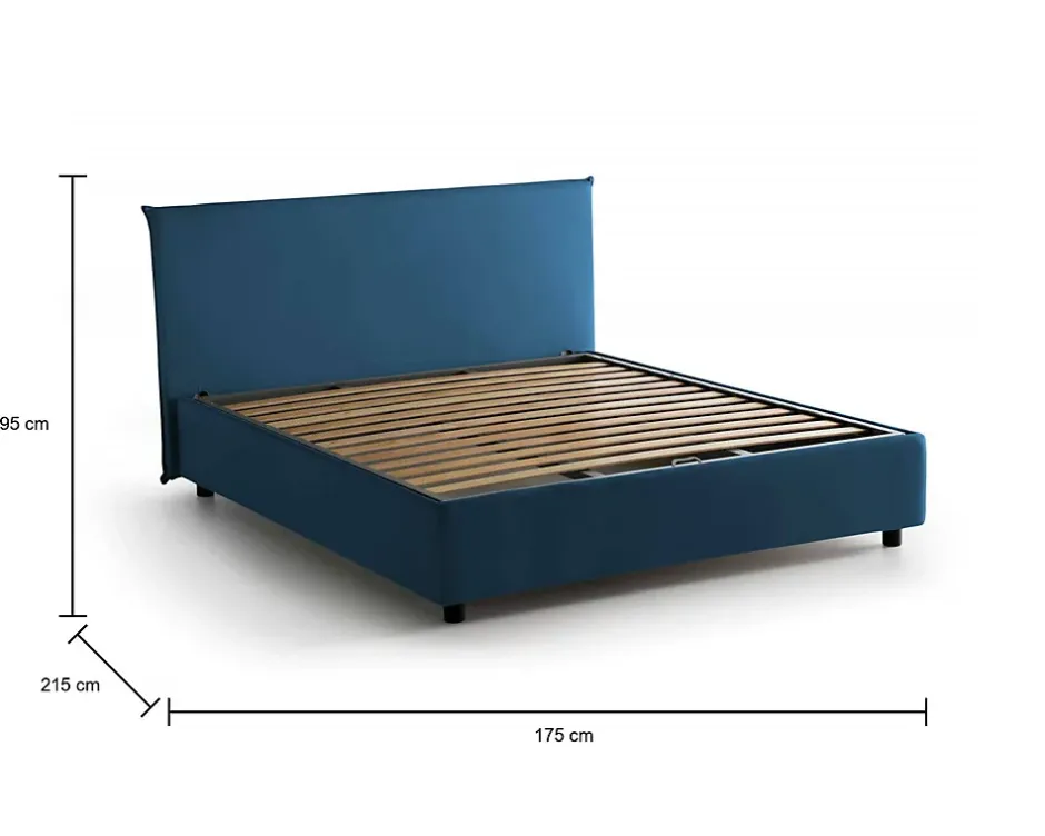 Talamo Italia Lit double Dangel, Lit coffre avec revêtement en tissu, Ouverture frontale, adapté pour matelas 160x200 cm, Bleu Outlet