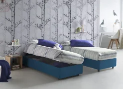 Talamo Italia Lit double Daronic, Lit coffre avec revêtement en tissu, Ouverture latérale, adapté pour matelas 120x190 cm, Bleu