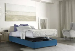 Talamo Italia Lit double Dbamb, Lit coffre avec revêtement en tissu, Ouverture frontale, avec matelas 120x190 cm inclus, Bleu Clearance