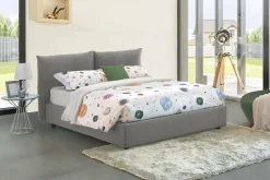 Talamo Italia Lit double Dbrunor, Lit coffre avec revêtement en tissu, Ouverture frontale, avec matelas 160x200 cm inclus, Gris