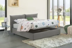 Talamo Italia Lit double Dbrunor, Lit coffre avec revêtement en tissu, Ouverture frontale, avec matelas 160x200 cm inclus, Gris