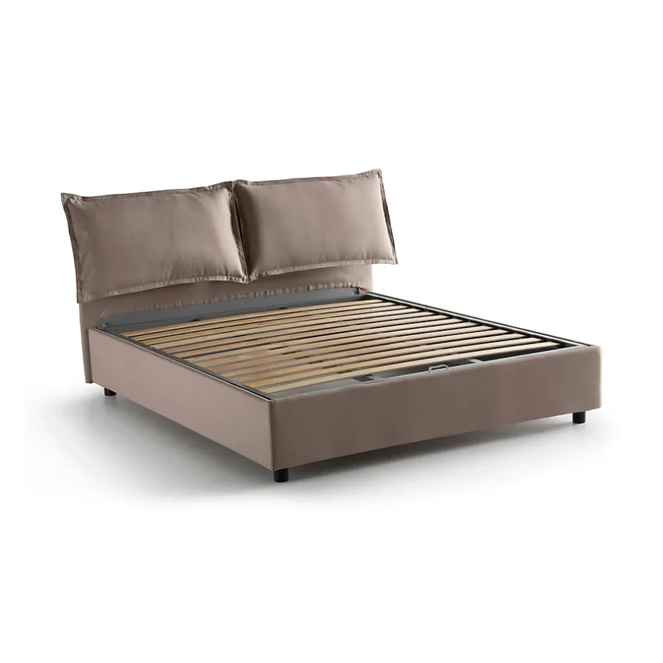 Talamo Italia Lit double Dcaprar, Lit coffre avec revêtement en tissu, Ouverture frontale, adapté pour matelas 160x190 cm, Taupe Best