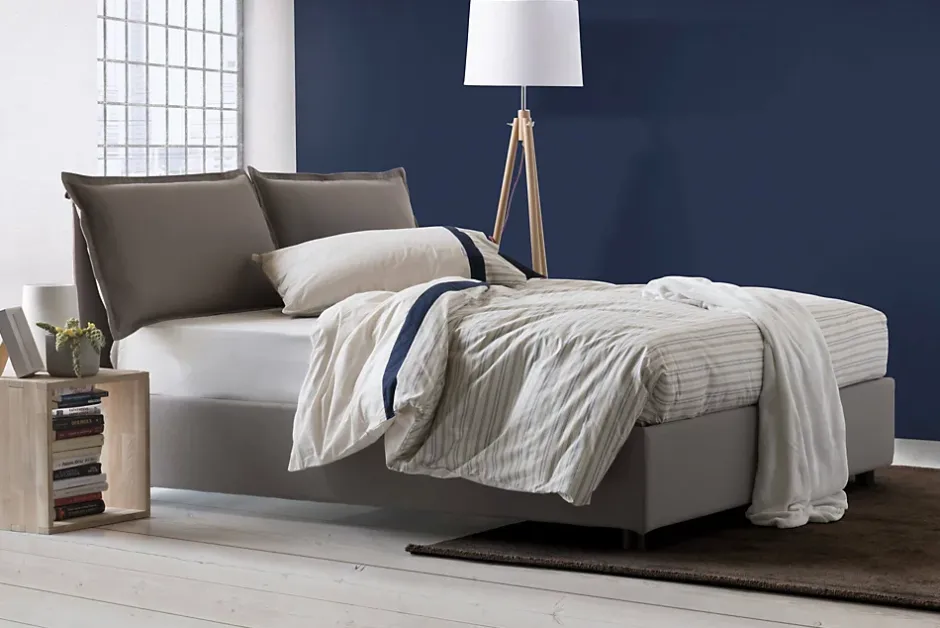 Talamo Italia Lit double Dcaprar, Lit coffre avec revêtement en tissu, Ouverture frontale, adapté pour matelas 160x190 cm, Taupe Best