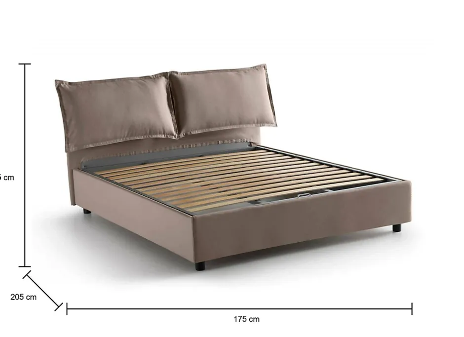 Talamo Italia Lit double Dcaprar, Lit coffre avec revêtement en tissu, Ouverture frontale, adapté pour matelas 160x190 cm, Taupe Best