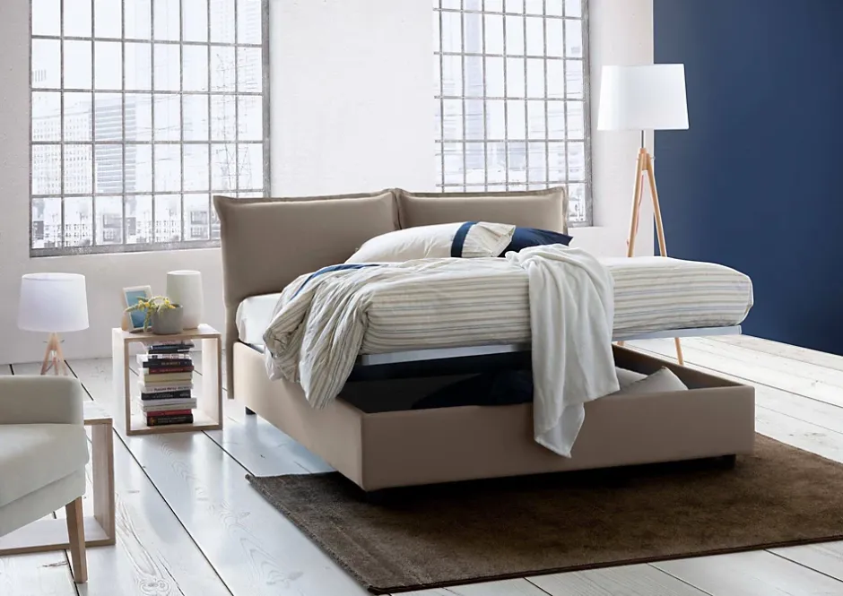 Talamo Italia Lit double Dcaprar, Lit coffre avec revêtement en tissu, Ouverture frontale, adapté pour matelas 160x190 cm, Taupe Best