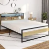 IDMarket Lit double DETROIT LED intégrés dans la tête de lit et sommier 140 x 190 cm effet bois et métal noir design industriel