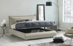 Talamo Italia Lit double Dfecci, Lit coffre avec revêtement et tête de lit en tissu, Ouverture frontale, adapté pour matelas 160x190 cm, Beige