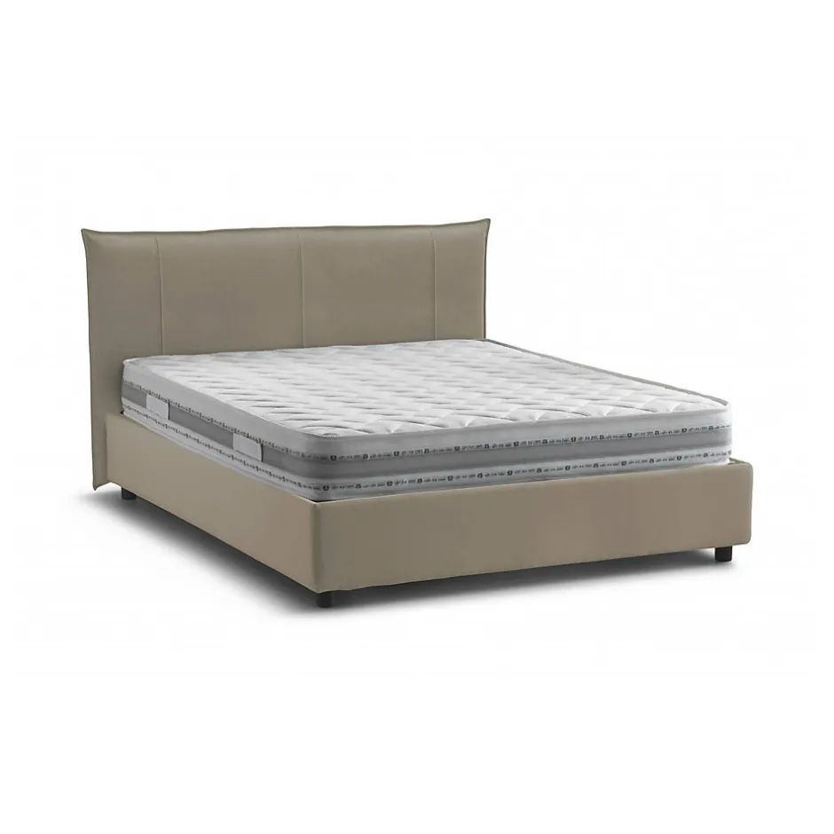 Talamo Italia Lit double Dfecci, Lit coffre avec revêtement en tissu, Ouverture frontale, avec matelas 160x200 cm inclus, Taupe