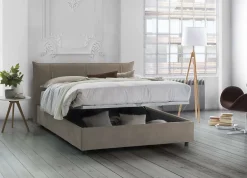 Talamo Italia Lit double Dfecci, Lit coffre avec revêtement en tissu, Ouverture frontale, avec matelas 160x200 cm inclus, Taupe