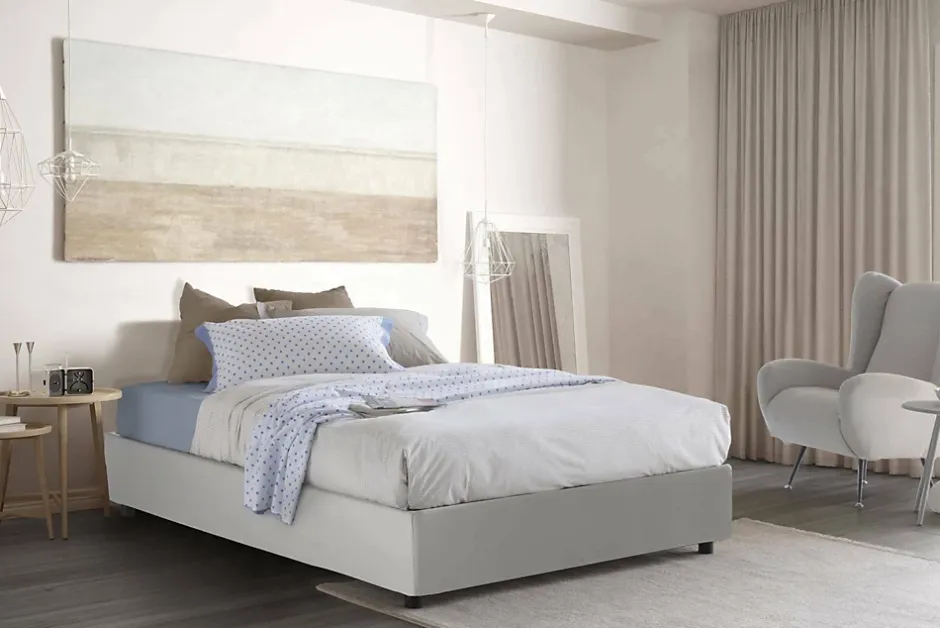 Talamo Italia Lit double Dguid, Lit coffre avec revêtement en similcuir, Ouverture frontale, adapté pour matelas 160x190 cm, Blanc New