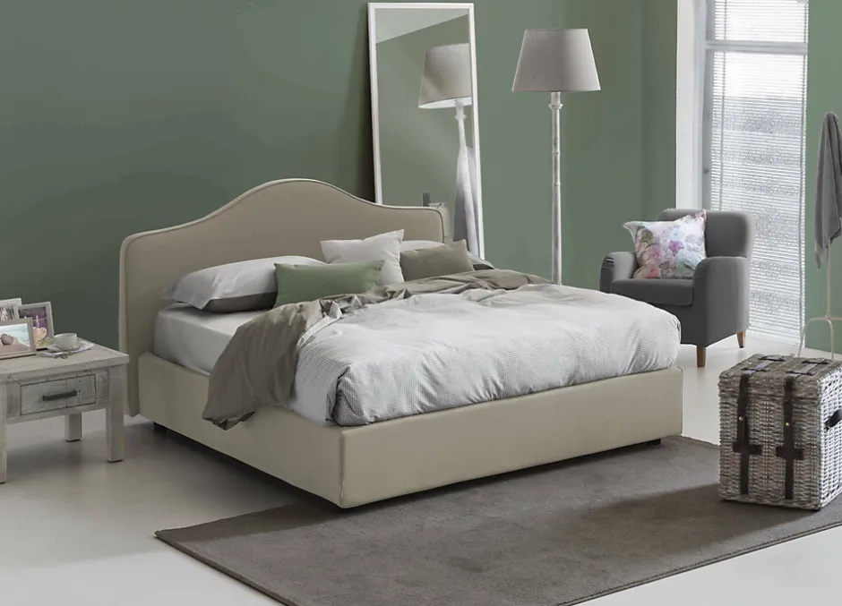 Talamo Italia Lit double Djoci, Lit coffre avec revêtement en tissu, Ouverture frontale, avec matelas 160x200 cm inclus, Taupe